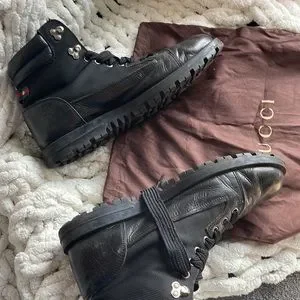 Gucci | Shoes | Gucci Mens Leather And Mesh Web Heel Boot  display picture 1